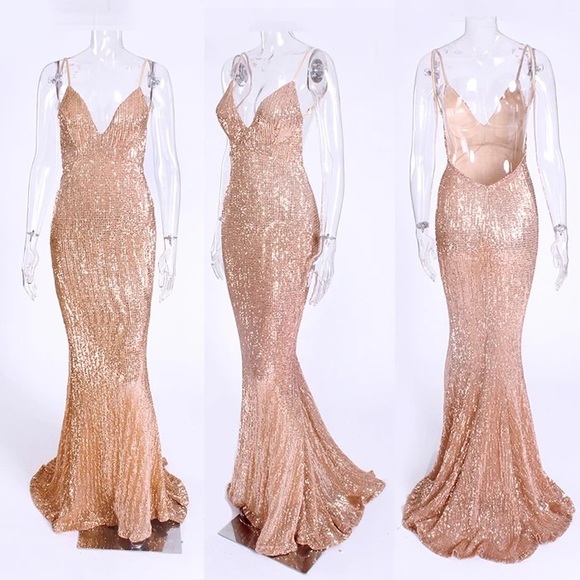 Rose gold sequin maxi formal dress size xs - Picture 2 of 4
